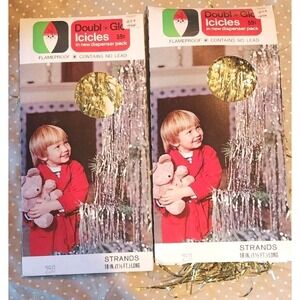 Vintage Christmas Icicles Doubl*Glo 18" Strands Dispenser x 2 Gold No Lead GOLD